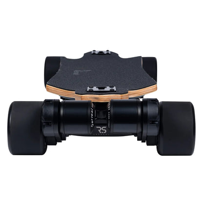 Rear view of Verreal RS Pro long range electric skateboard featuring dual motors and 105mm Mad Wheel V2