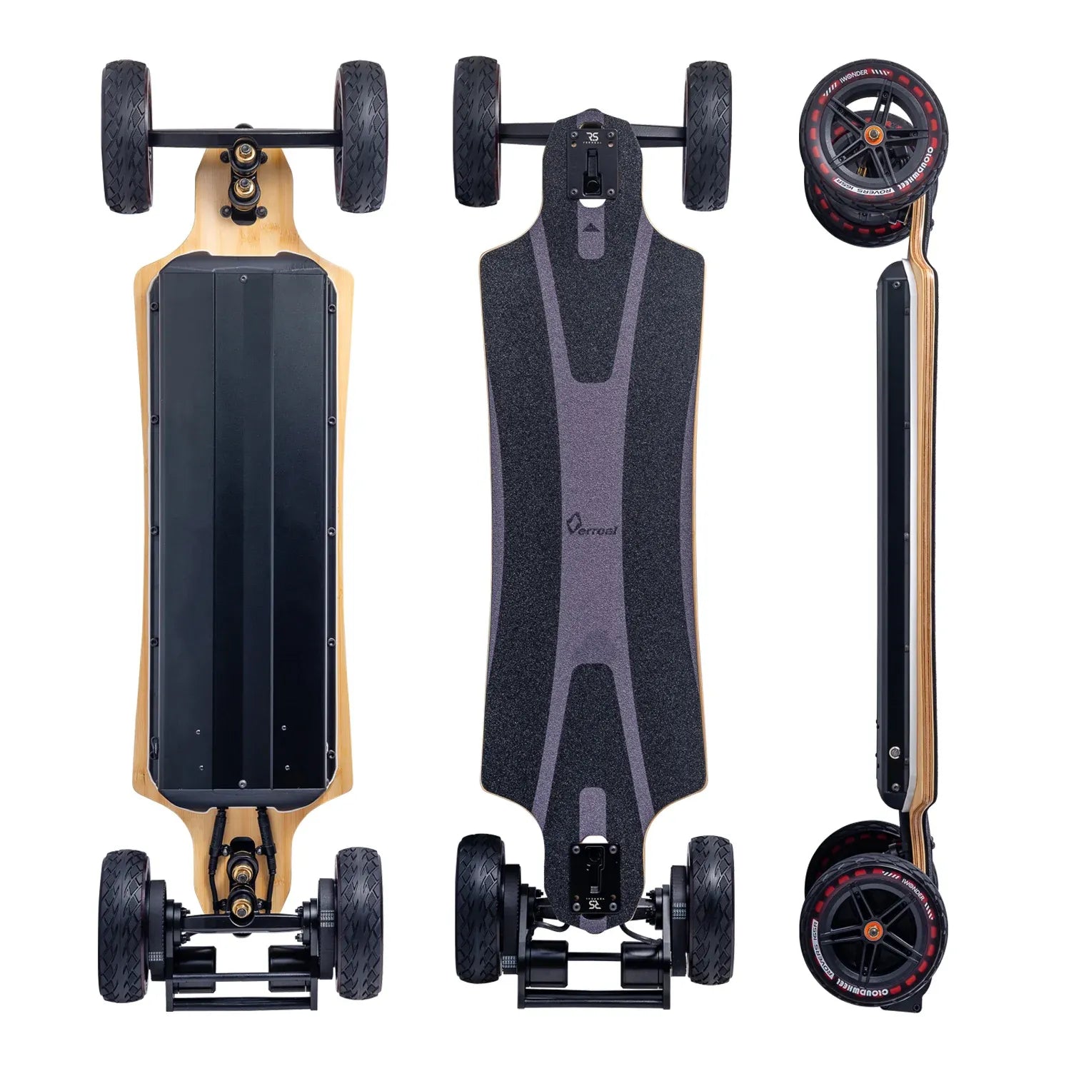 Verreal RS Pro Max off road electric skateboard featuring 165mm Cloudwheel Rover wheels.