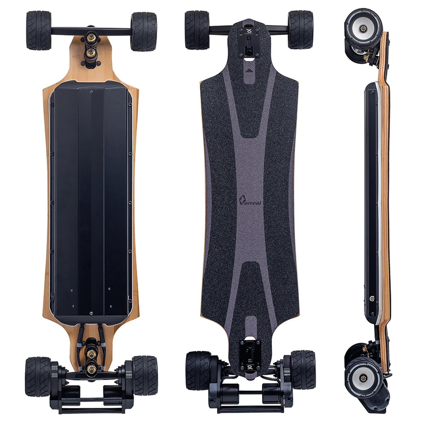 Verreal RS Pro Max long range electric skateboard with 100mm Cloudwheel Hydro wheels for 65km range.