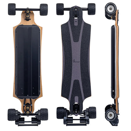 Verreal RS Pro Max long range electric skateboard with 100mm Cloudwheel Hydro wheels for 65km range.