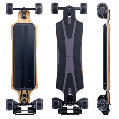 Verreal RS Pro Max long range electric skateboard with 120mm Cloudwheels, capable of 65km range.