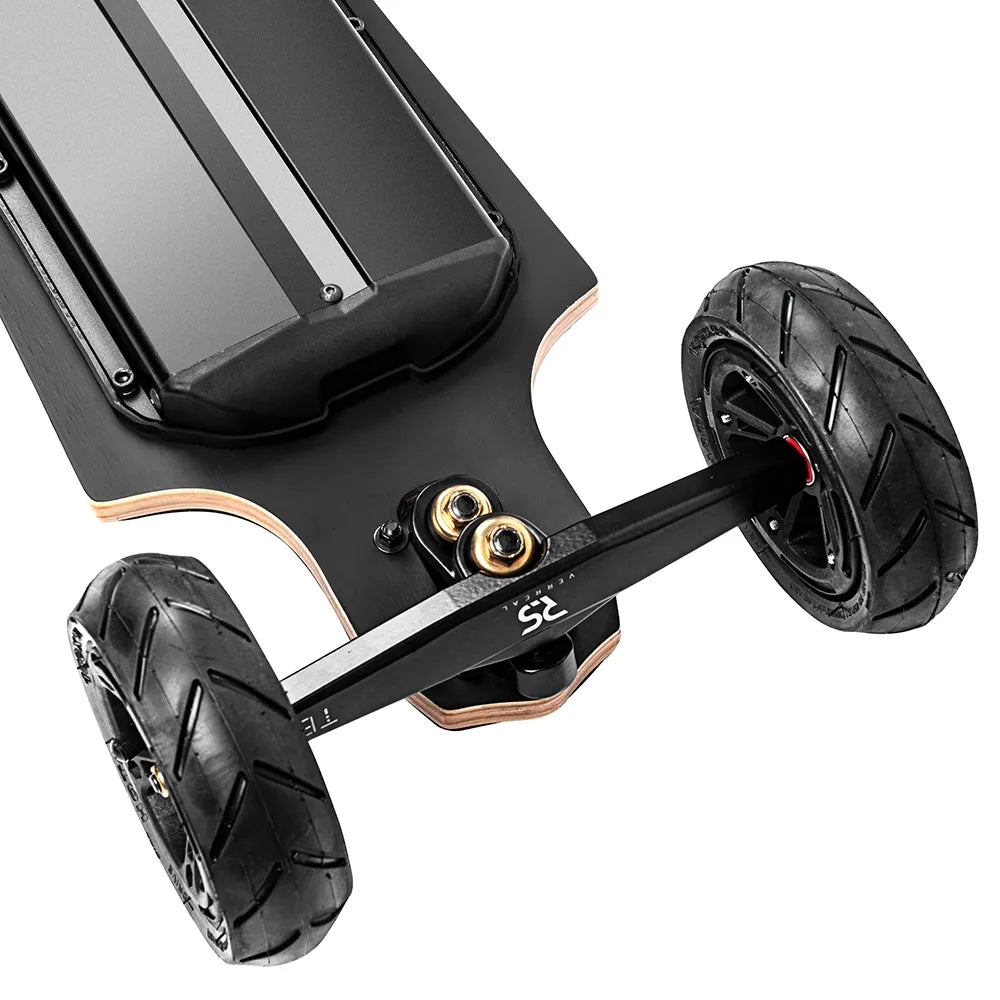 Front truck of Verreal RS Pro off road electric skateboard equipped with 150mm pneumatic wheels