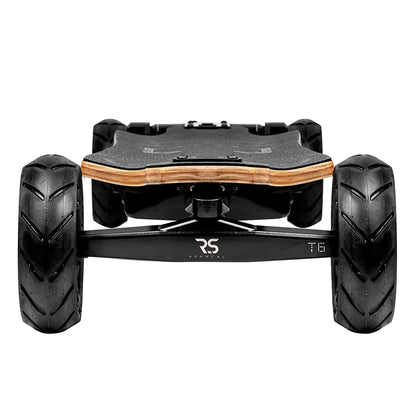 Front view of Verreal RS Pro off road electric skateboard with wide 150mm pneumatic wheels for rough terrain