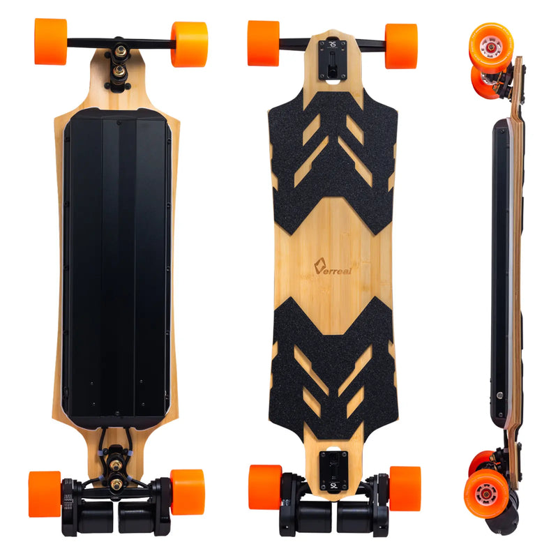 Verreal RS Ultra, the fastest electric skateboard with dual 3800W motors and 90mm PU wheels.